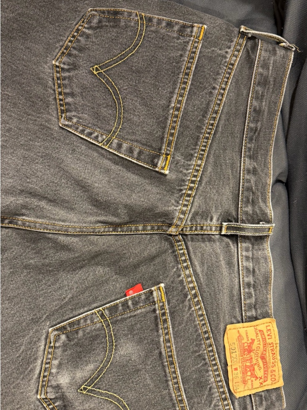 Levi's 501 XX Men's Charcoal Gray Straight Jeans with Yellow Stitching